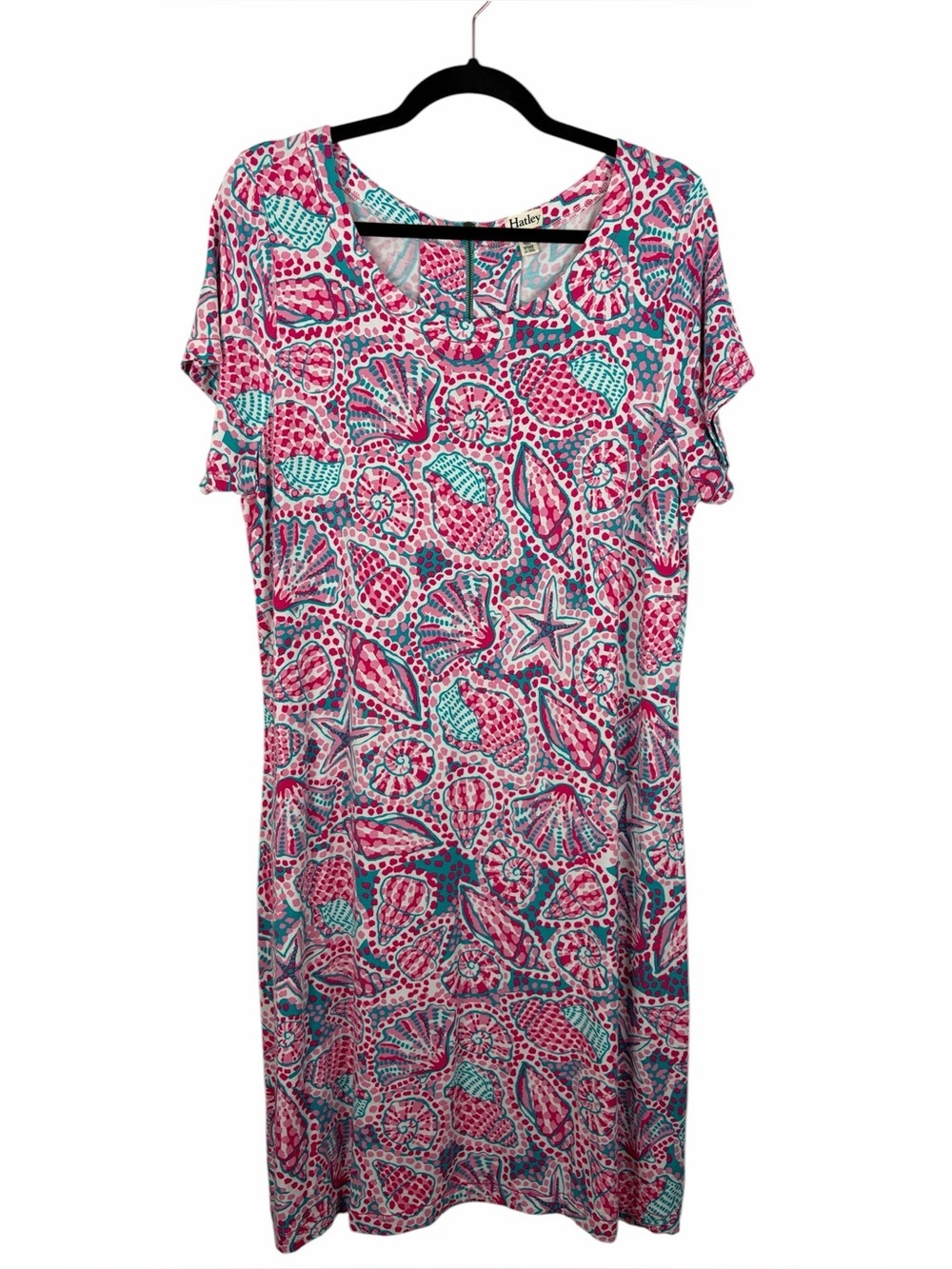 Hatley Seashell Print T-Shirt Dress XL Pink Blue Coastal Beach Cover-Up